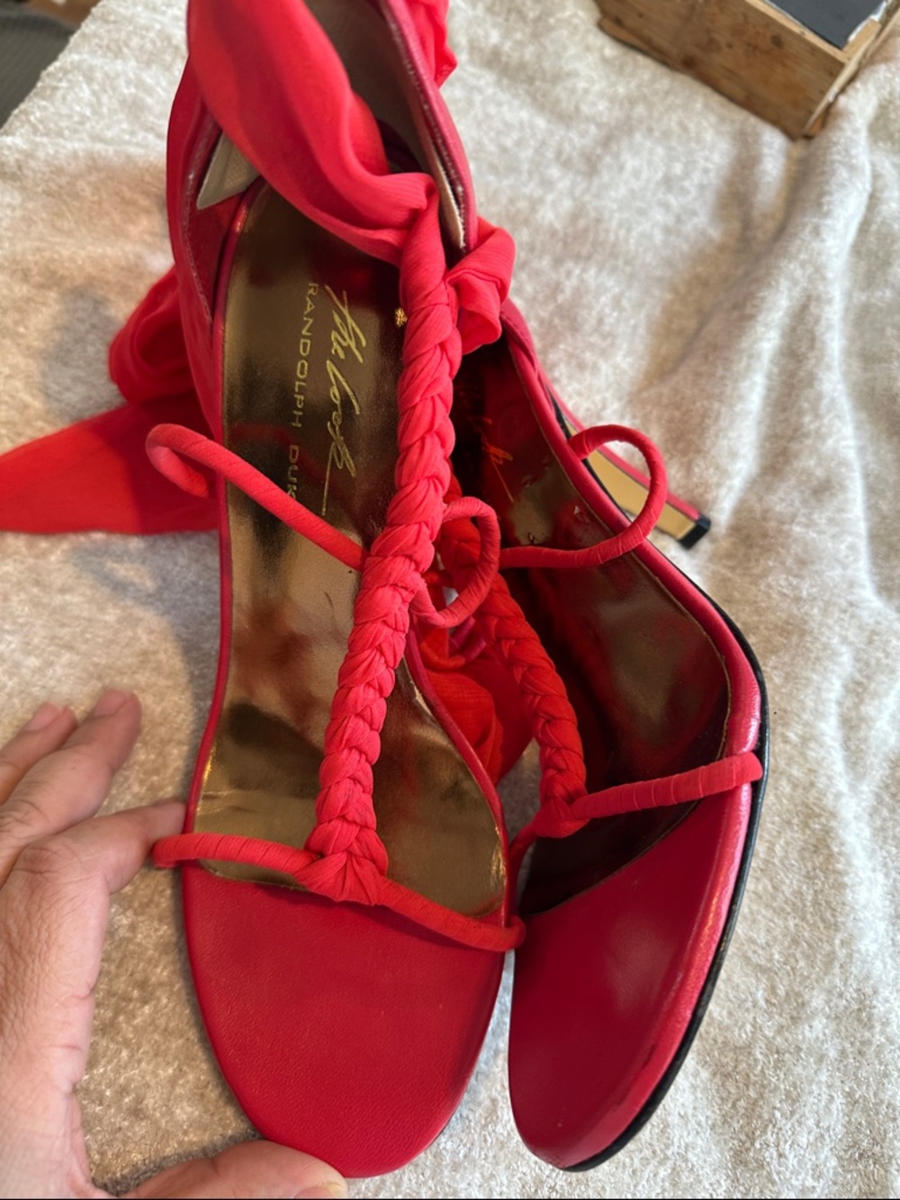 Braided Ankle-Tie Stiletto Heels in Red